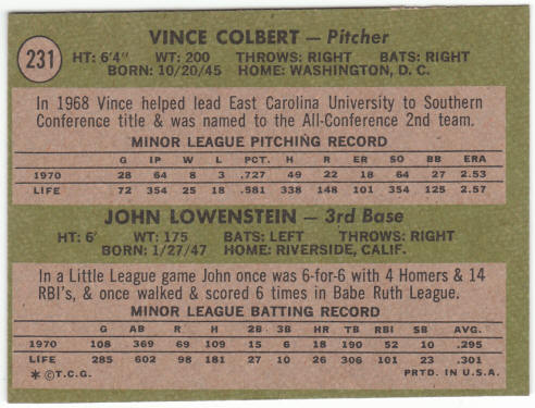 1971 Topps Baseball #231 Indians Rookies Vince Colbert John Lowenstein