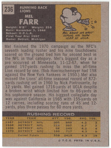 1971 Topps Football #236 Mel Farr