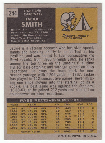 1971 Topps Football #244 Jackie Smith back