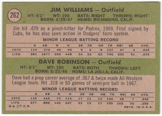 1971 Topps Baseball #262 Padres Rookies Jim Williams Dave Robinson