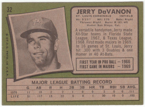 1971 Topps Baseball #32 Jerry DaVanon