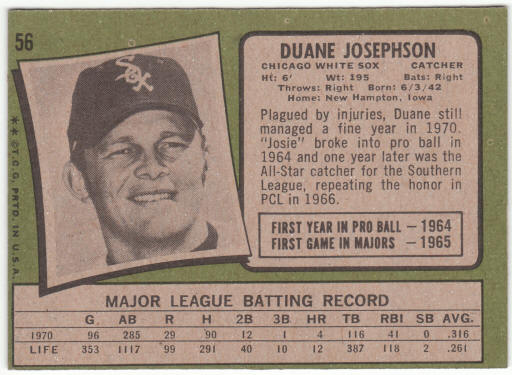 1971 Topps Baseball #56 Duane Josephson