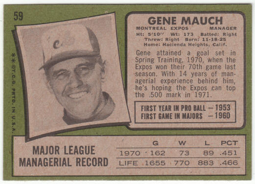 1971 Topps Baseball #59 Gene Mauch