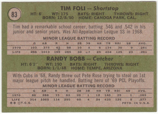 1971 Topps Baseball #83 Mets Rookies Tim Fo;i Randy Bobb