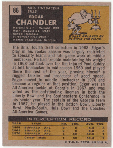 1971 Topps Football #86 Edgar Chandler Rookie Card