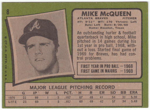 1971 Topps Baseball #8 Mike McQueen