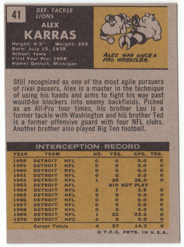 1971 Topps Football #41 Alex Karras back