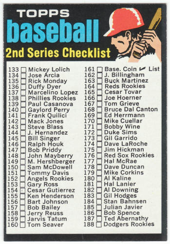 1971 Topps Baseball #123A 2nd Series Checklist