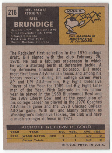 1971 Topps Football #216 Bill Brundige rookie