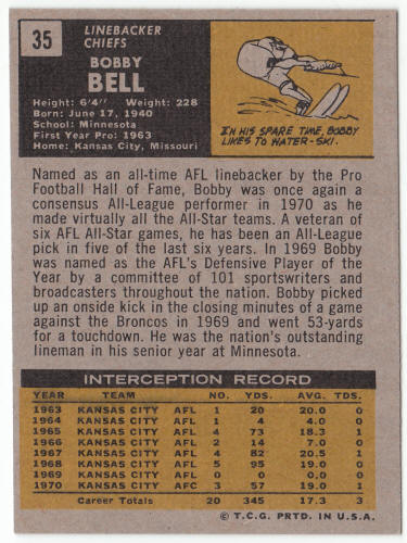 1971 Topps Football #35 Bobby Bell back