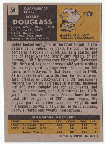 1971 Topps Football #54 Bobby Douglass Rookie Card back