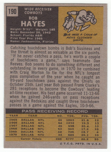 1971 Topps Football #190 Bob Hayes back