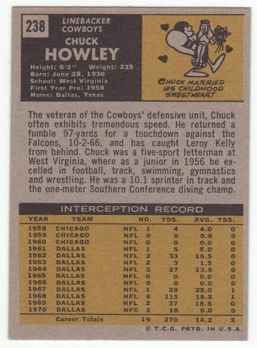 1971 Topps Chuck Howley #238 back