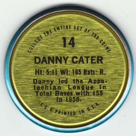 1971 Topps Baseball Danny Cater #14 Insert Coin
