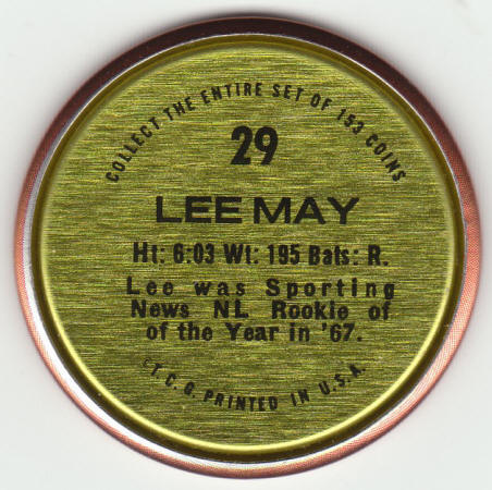 1971 Topps Baseball Lee May #29 Insert Coin