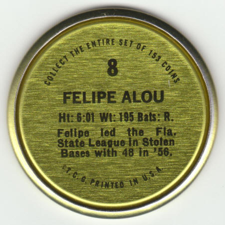 1971 Topps Baseball Felipe Alou #8 Insert Coin