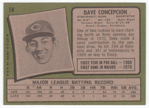 1971 Topps Dave Concepcion 14 Rookie Card