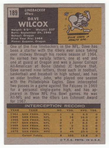 1971 Topps Football #189 Dave Wilcox back