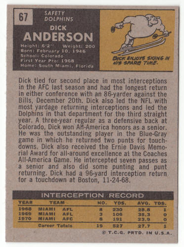 1971 Topps Football #67 Dick Anderson back