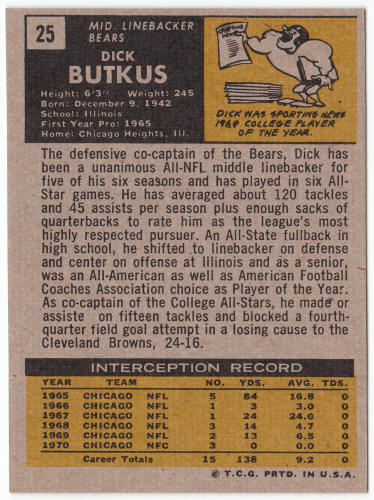 1971 Topps Football #25 Dick Butkus