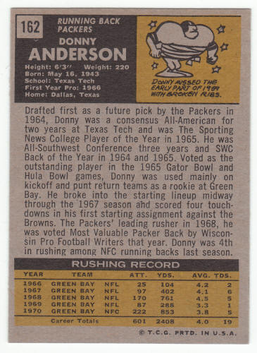 1971 Topps Donny Anderson #162 back