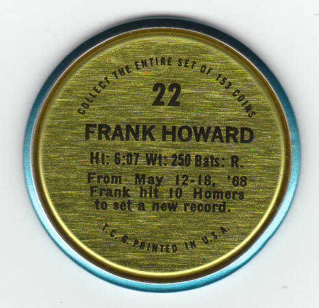 1971 Topps Baseball Frank Howard #22 Insert Coin