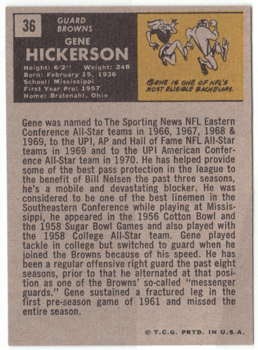 1971 Topps Football #36 Gene Hickerson back