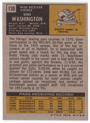 1971 Topps Football #130 Gene Washington back