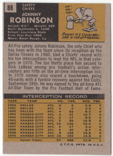 1971 Topps Football #88 Johnny Robinson