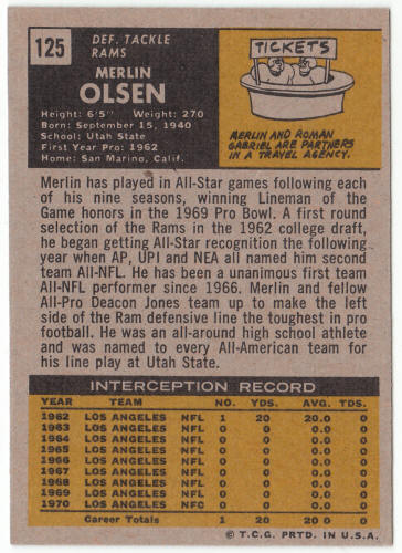 1971 Topps Football #125 Merlin Olsen