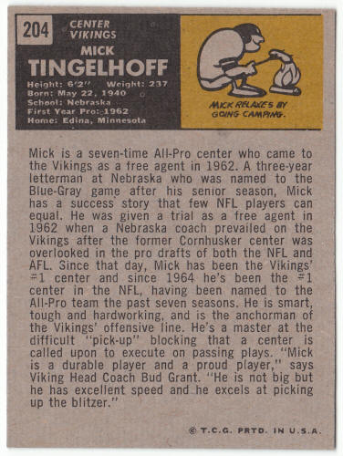 1971 Topps Football #204 Mick Tingelhoff