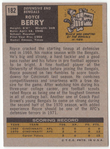 1971 Topps Football #182 Royce Berry
