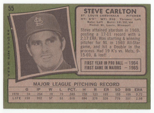 1971 Topps Steve Carlton #55 back