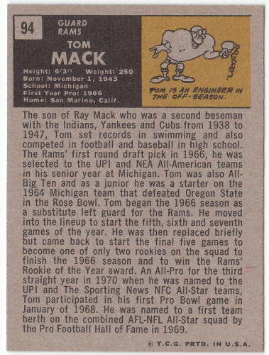 1971 Topps Football #94 Tom Mack