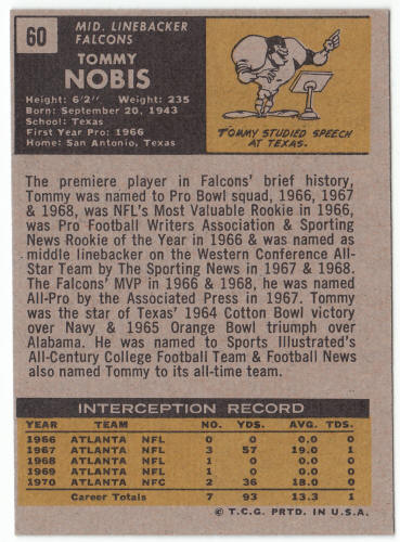 1971 Topps Football #60 Tommy Nobis back