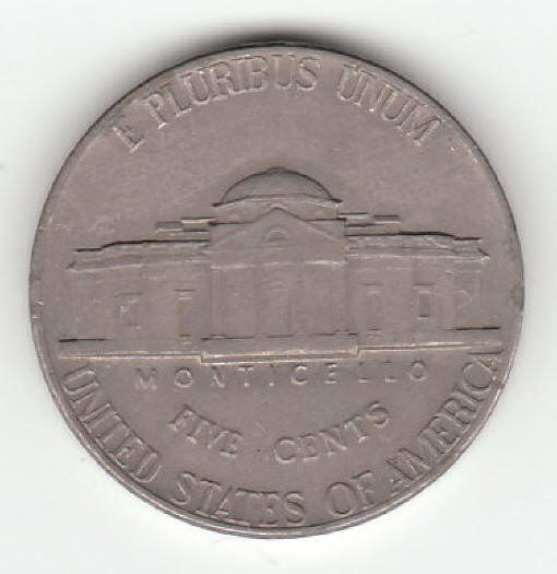 1972-D US Jefferson Nickel With Rim Finning Reverse
