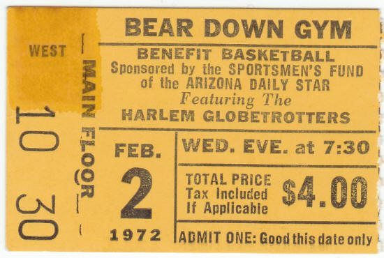 Harlem Globetrotters 1972 Ticket Stub