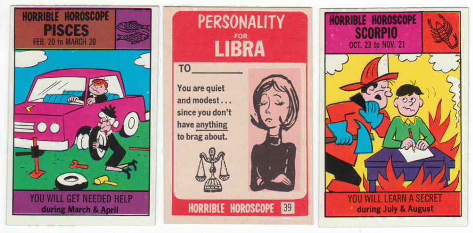 1972 Philadelphia Horrible Horoscope Cards front back