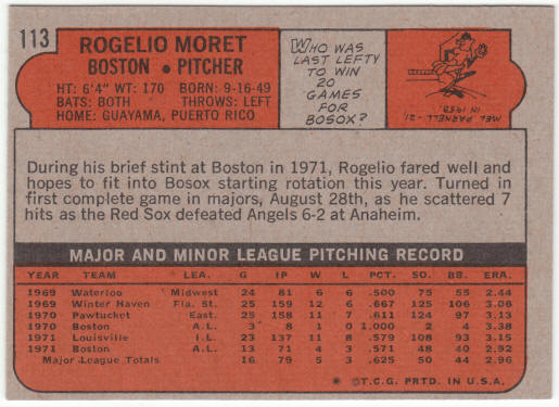 1972 Topps Baseball #113 Rogelio Moret