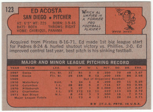 1972 Topps Baseball #123 Ed Acosta