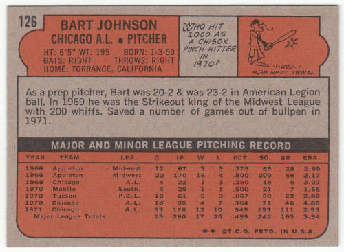 1972 Topps Baseball #126 Bart Johnson