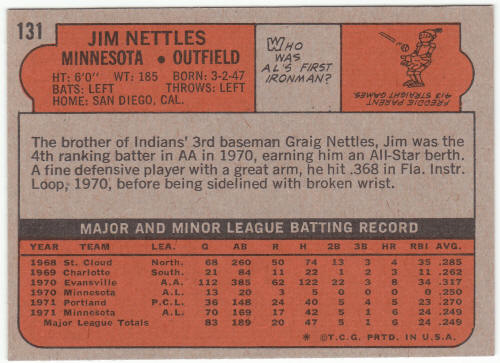 1972 Topps Baseball #131 Jim Nettles