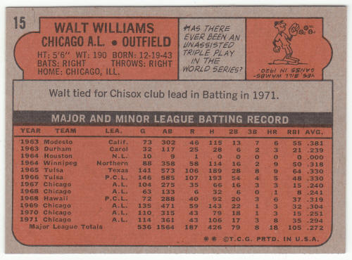 1972 Topps Baseball #15 Walt Williams