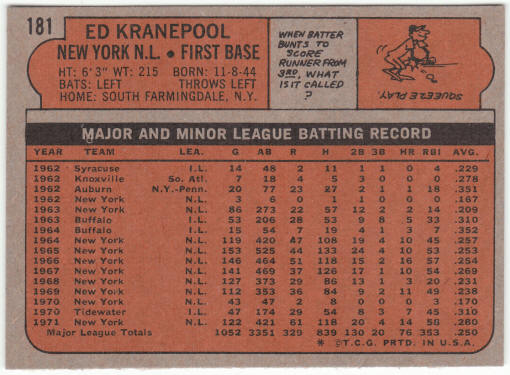 1972 Topps Baseball #181 Ed Kranepool