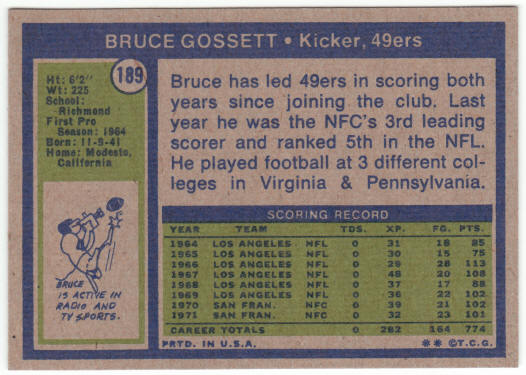 1972 Topps Football #189 Bruce Gossett