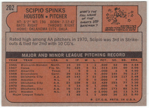 1972 Topps Baseball #202 Scipio Spinks