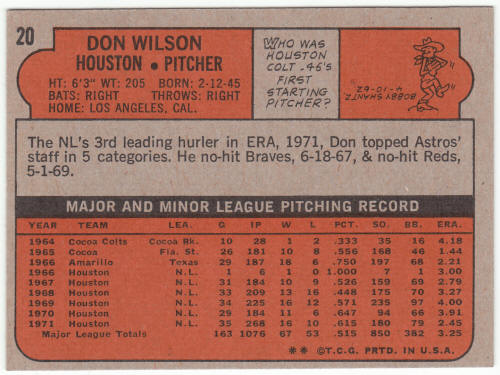 1972 Topps Baseball #20 Don Wilson