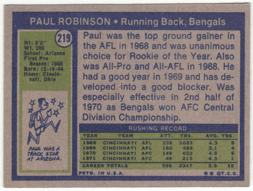 1972 Topps Football #219 Paul Robinson