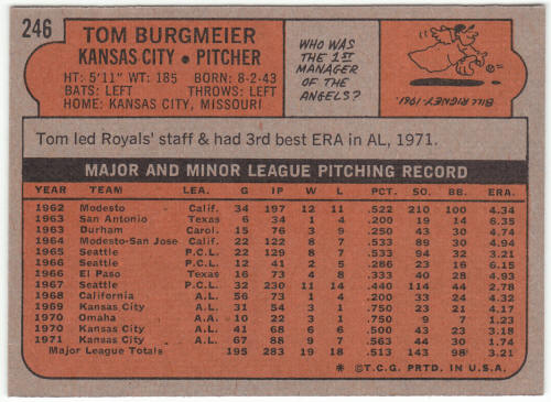 1972 Topps #246 Tom Burgmeier