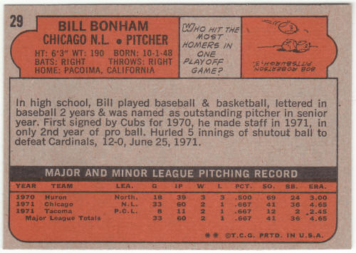 1972 Topps Baseball #29A Bill Bonham